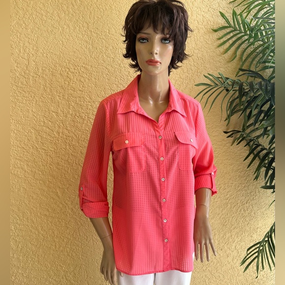 Kim Rogers coral semi sheer blouse - Picture 1 of 11